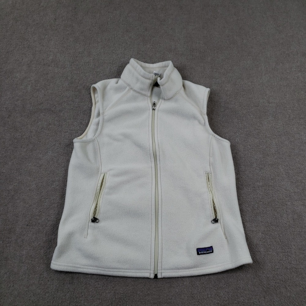 Patagonia Synchilla Vest Womens Large White Cream Fleece Full Zip Pockets